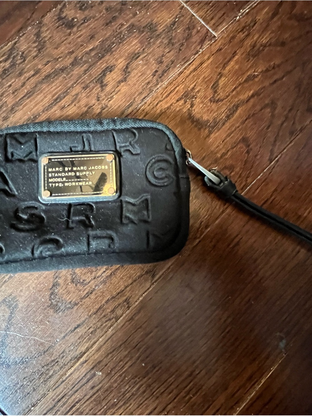 Marc by Marc Jacobs Black Embossed Wristlet Pouch with Gold Plaque